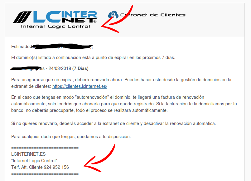 Ejemplo de correo tipo enviado por LC Internet